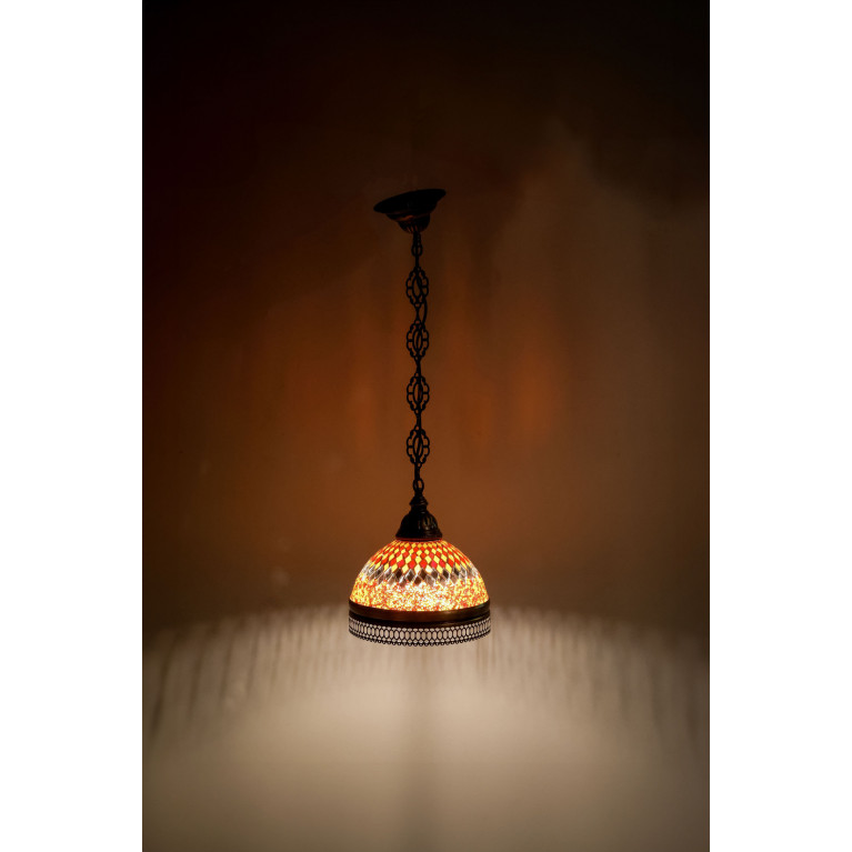 Hanging  red/white lamp, 70 cm, mosaic glass, diameter 22 cm